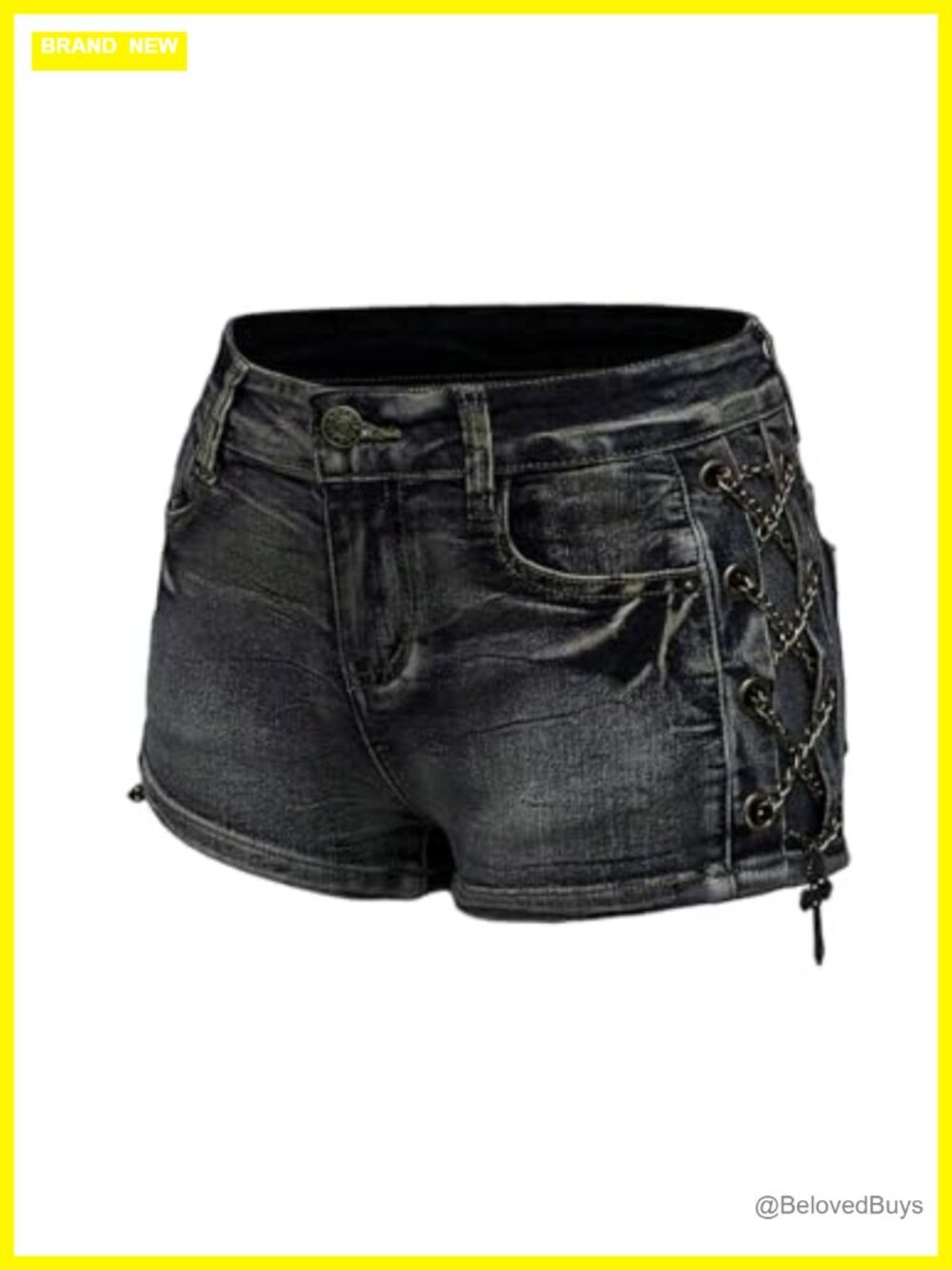 WDIRARA Distressed Lace Up Denim Micro Jean Shorts Low Rise Y2k